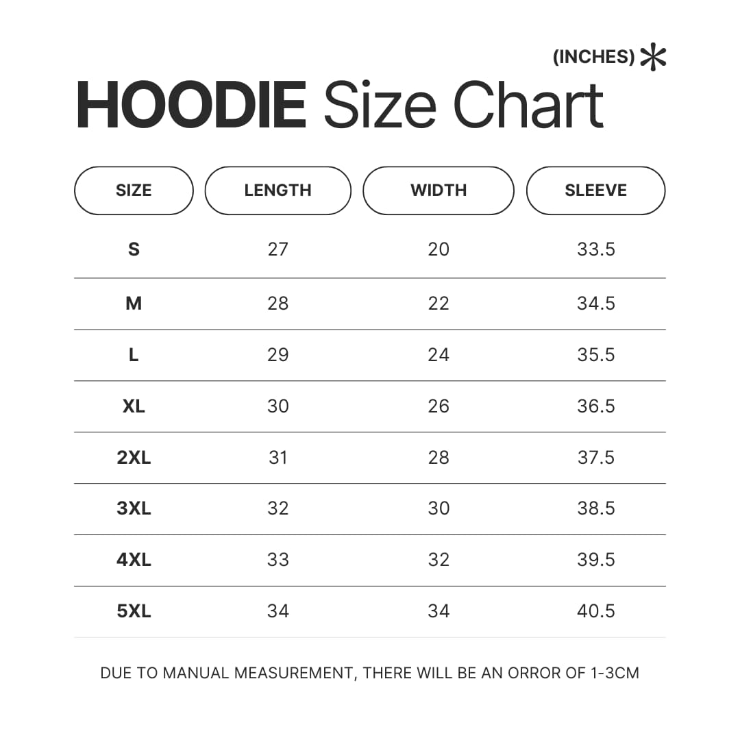 Hoodie Size Chart - Blue Lock Merchandise