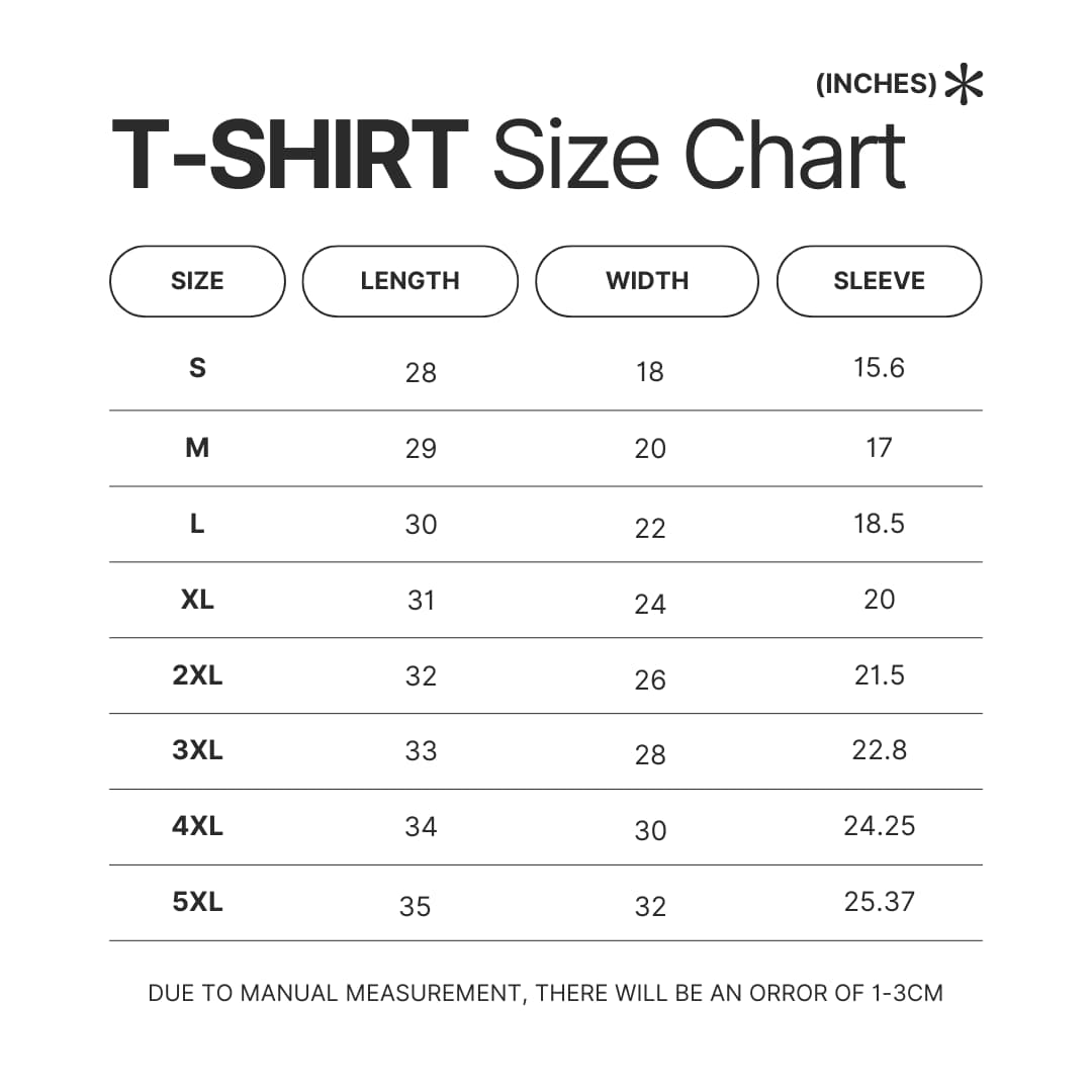 T shirt Size Chart - Blue Lock Merchandise