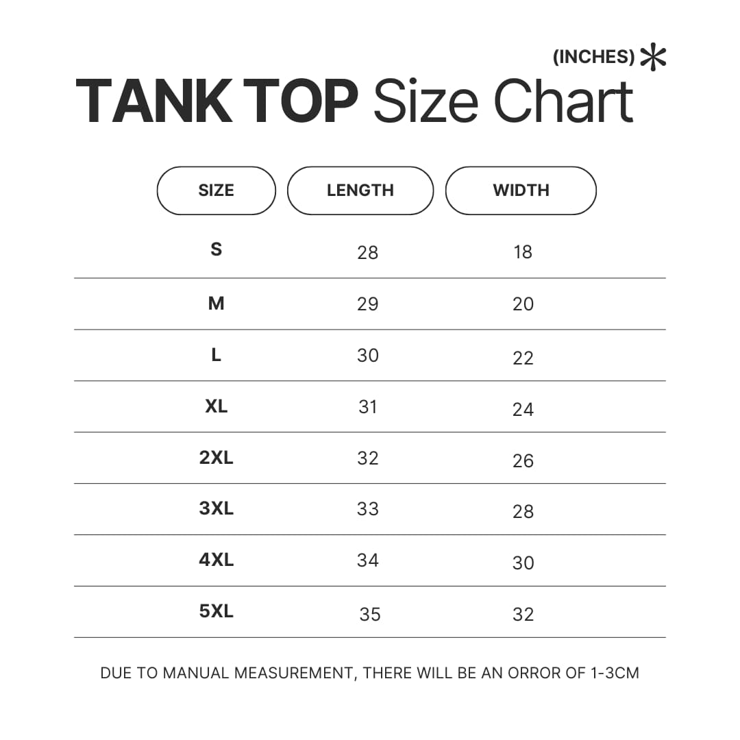 Tank Top Size Chart - Blue Lock Merchandise
