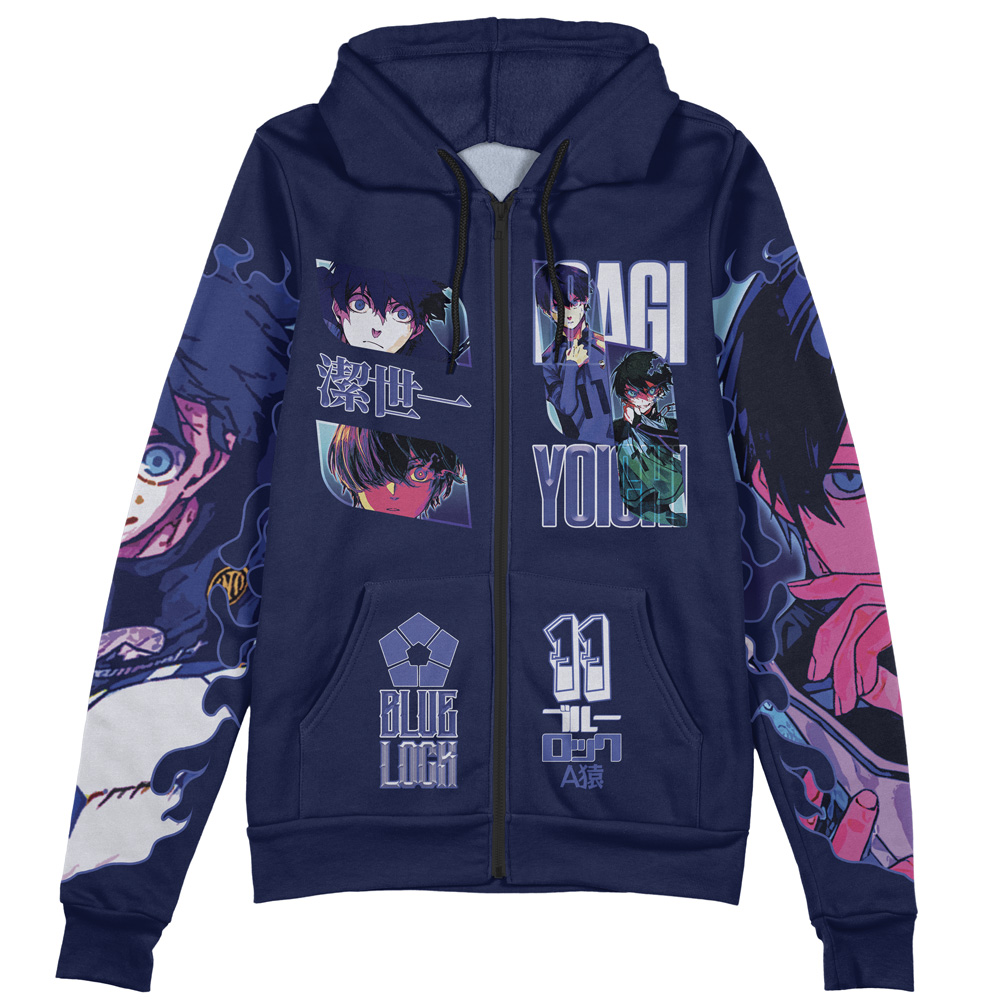 Isagi Yoichi V2 Blue Lock Streetwear Zip Hoodie Jacket - Image 2