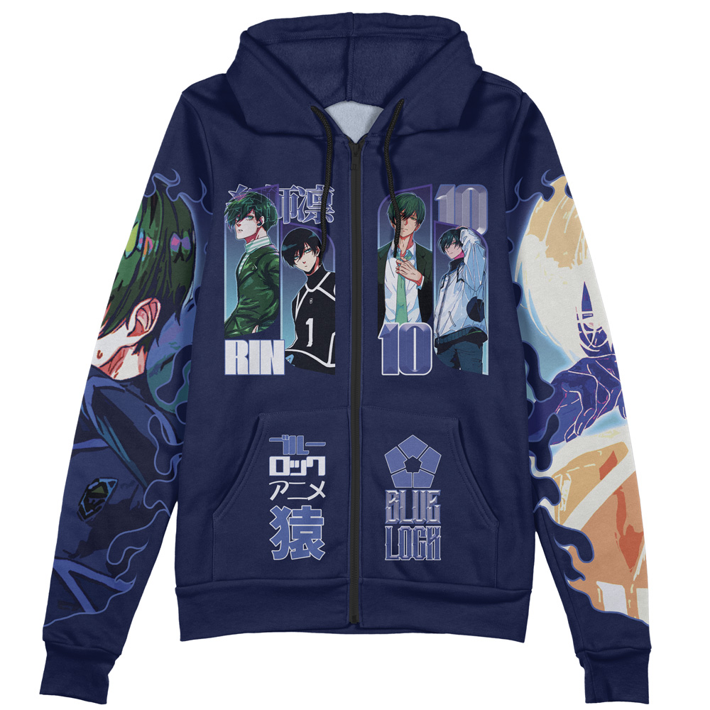 Itoshin Rin V2 Blue Lock Streetwear Zip Hoodie Jacket - Image 2