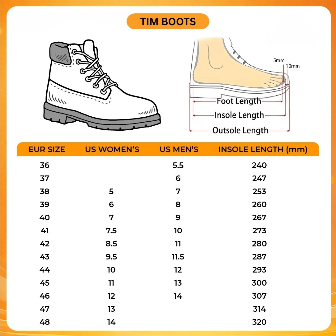 Tim Boots V1 Size Chart - Blue Lock Merchandise